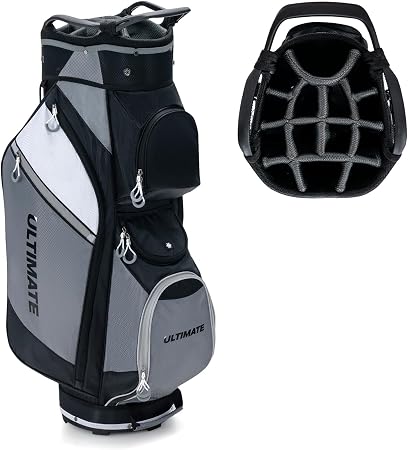 Goplus Golf Cart Bag with 14-Way Top Dividers, Golf Club Bag with 7 Zippered Pockets Including Cooler Bag, Rain Hood, Ca