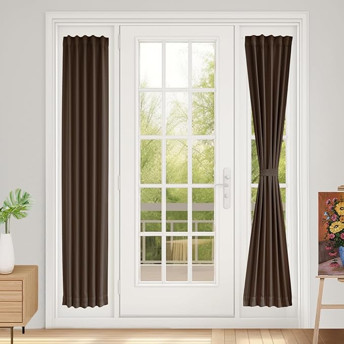 Vatge Narrow Window Curtains Privacy Door Curtain for Doorways SideLight Door Window Curtains, 1 Panel, W12 x L72, Brown