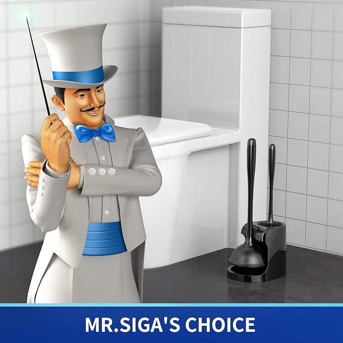 MR.SIGA Toilet Plunger and Bowl Brush Combo for Bathroom Cleaning, Black, 2 Sets