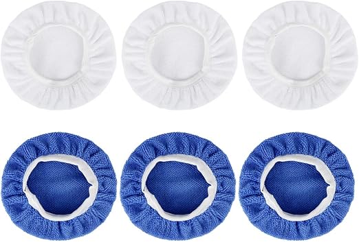 X AUTOHAUX 6pcs 7-8 Inch Deep Blue White Soft Mircrofiber Car Wax Polishing Bonnet Buffing Pad Washable Covers Polisher 
