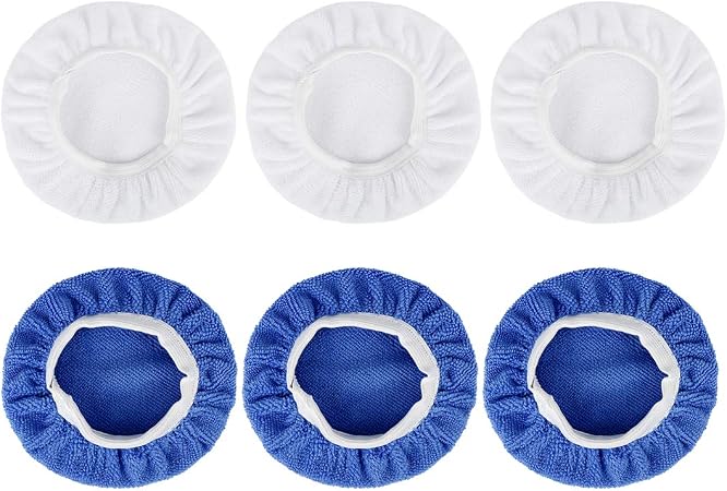 X AUTOHAUX 6pcs 7-8 Inch Deep Blue White Soft Mircrofiber Car Wax Polishing Bonnet Buffing Pad Washable Covers Polisher 