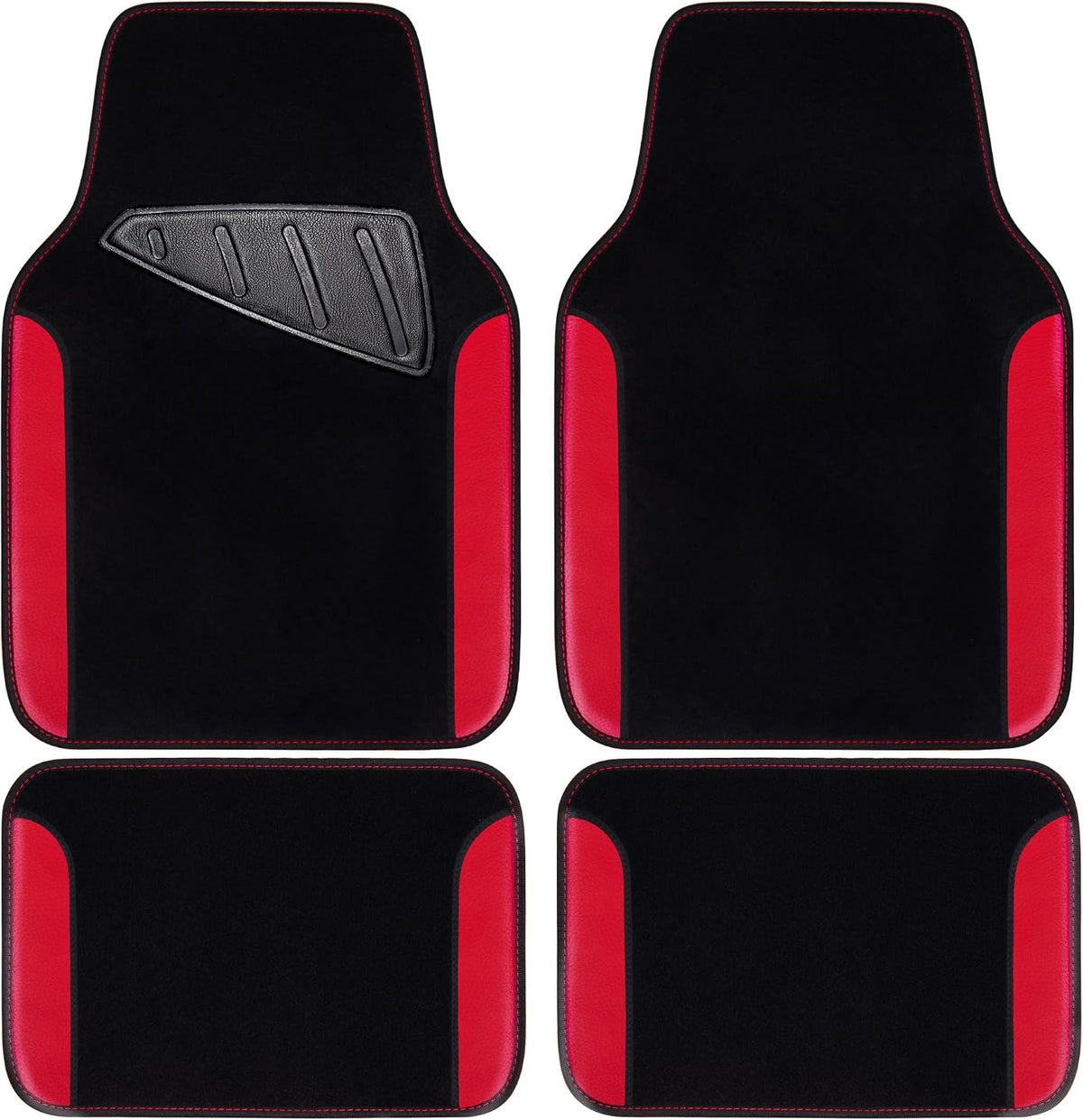 Rainbow Waterproof Universal Fit Faux Leather Car Carpet- Anti-Slip Nibbed Backing Floor Mats for SUV, Vans,Sedans,Trucks, Automotive Set of 4 for Women (Black with Red)