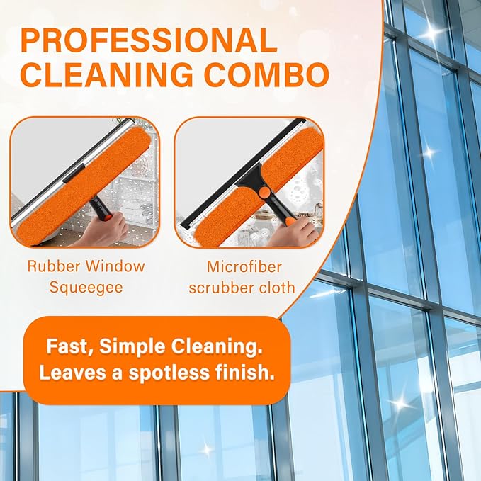 14" Extra-Wide Window Squeegee with Extension Pole, 26FT High Reach Window Cleaning Kit with- 2-in-1 Professional Window Scrubber & 5-20FT Extension Pole, for Indoor & Outdoor High Windows,RVs
