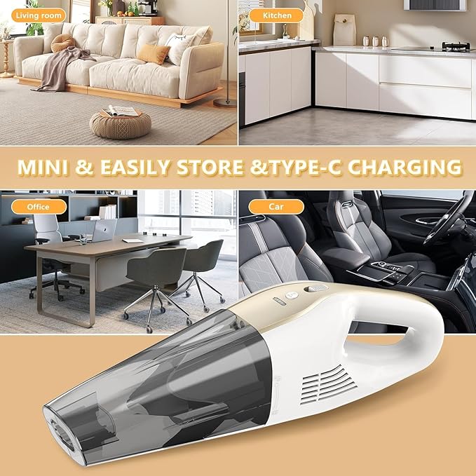 MYUAKO Handheld Vacuum Cordless, 16000Pa 160W Handheld Car Cordless Vacuum Cleaner with LED Screen,30Min Powerful Hand Vacuum Cordless Rechargeable Lightweight Car Vacuum Cleaner High Power