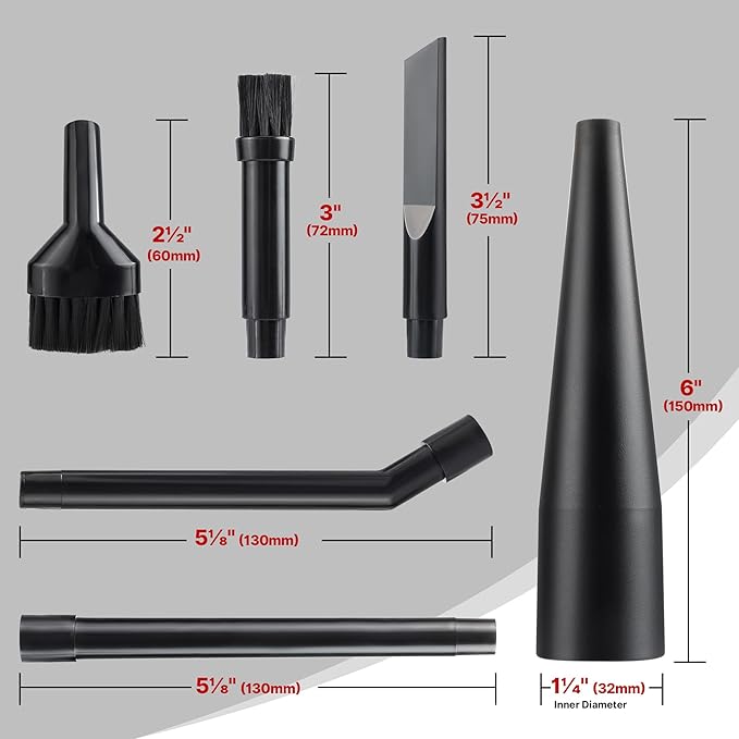 Shop-Vac Micro Cleaning Nozzle Kit, 1-1/4" Detailed-Cleaning Attachments for Compact Wet Dry Shop Vacuum, Storage Bag Included, 6 Pieces