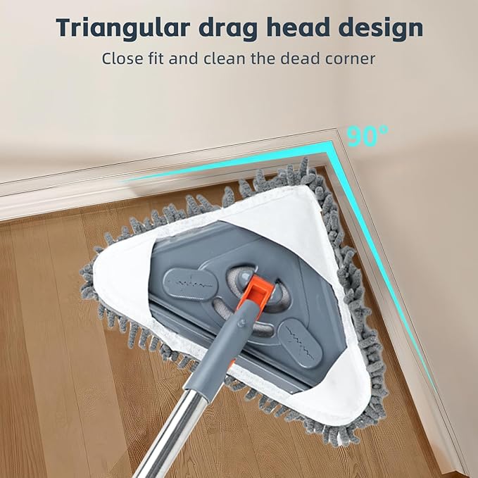 Long Handle Wall Mop & Baseboard Cleaner - Multi-Surface Dusting Tool for Walls, Floors, Baseboards - Wet/Dry Cleaning Mop with Adjustable Handle (Home & Kitchen Use)