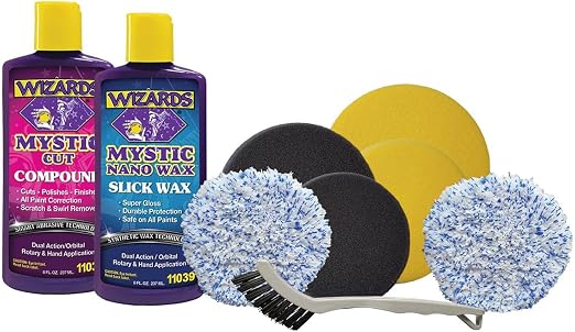 Wizards Buffing Kits DA Mini Polisher Scratch and Swirl Remover Tool Set - 9 Piece Car Buffers and Polishers Kit
