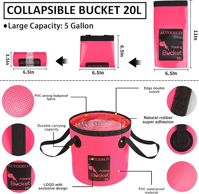 22Pcs Car Wash Cleaning Tools Kit Car Detailing Set with Canvas Bag Pink Collapsible Bucket Wash Mitt Sponge Towels Tire Brush Window Scraper Duster Complete Interior Car Care Kit