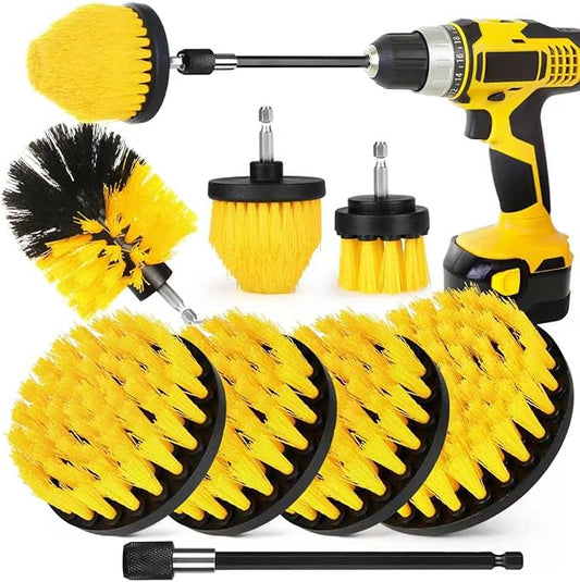 8 Pack Drill Brush Attachment Set, 1/4in Power Scrubber Brush+ Extend Long Rod, Brush Drill Attachment, Power Cleaning Scrub Brush for Bathroom, Tub, Tile, Corner, Floor