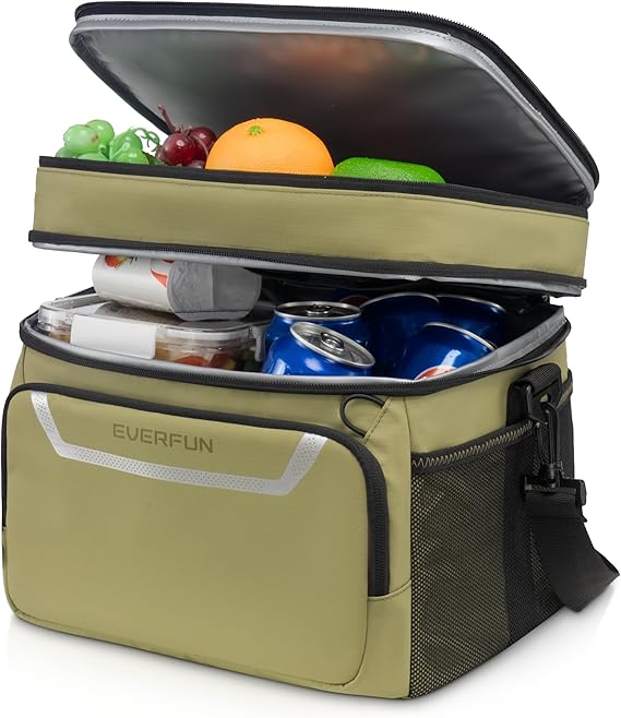 EVERFUN Small Compact Cooler Bag 24/48 Can Insulated Lunch Box Double Deck Soft Leak-Proof Waterproof Collapsible Ice Ch