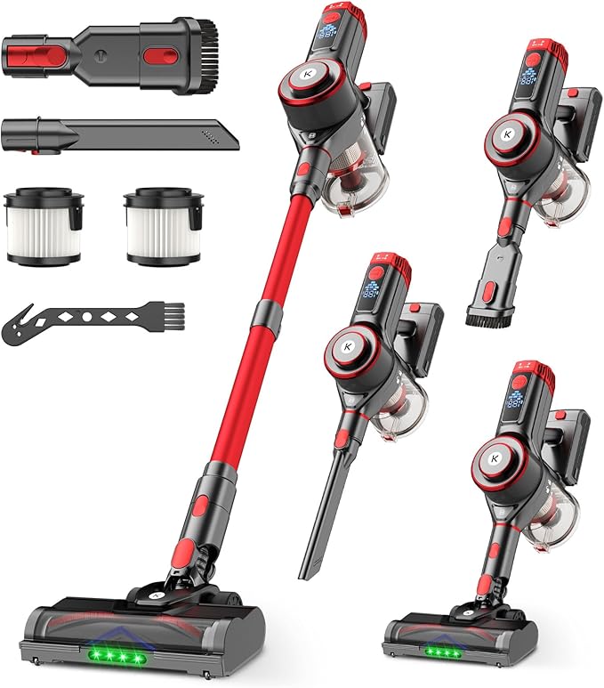 Cordless Vacuum Cleaner, 650W 55KPa Powerful Stick Vacuum, 70-Min Runtime, Self-Standing, Anti-Tangle Brush, OLED Display, Vacuum for Carpet, Hardwood Floors & Pet Hair