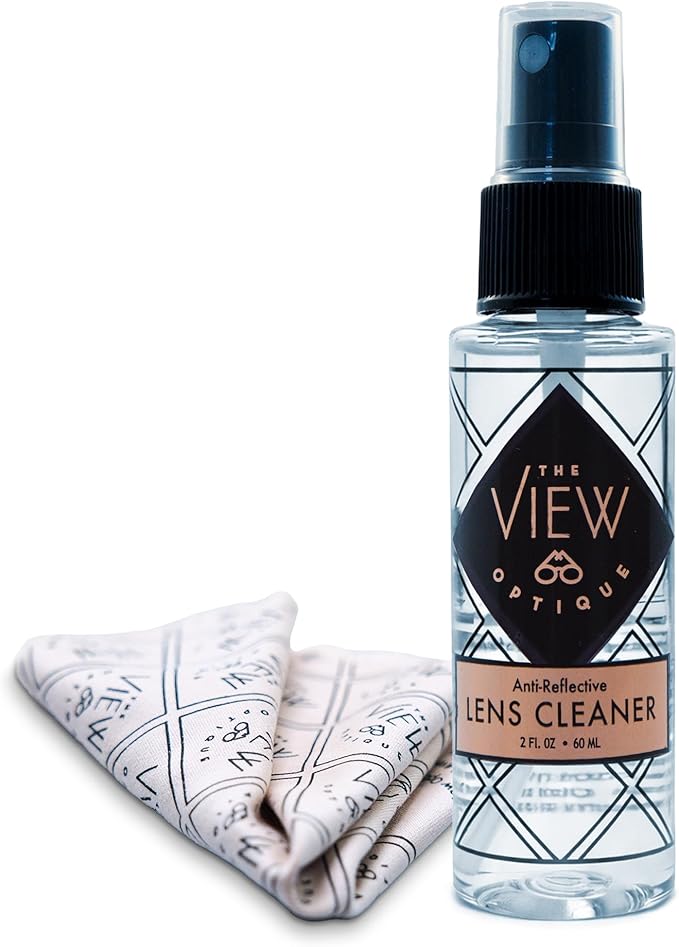 Anti-Reflective Lens Cleaner Spray Kit – (1) 2oz Glasses Cleaner Spray, (1) Microfiber Cloth for Eyeglasses, Sunglasses, Lenses, Screens and Camera Cleaning Kit (2 Piece Set)
