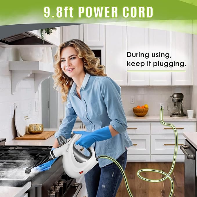 Phueut Pressurized Handheld Multi-Surface Natural Steam Cleaner with 12 pcs Accessories, Multi-Purpose Steamer for Home Use, Steamer for Cleaning Floor, Upholstery, Grout and Car