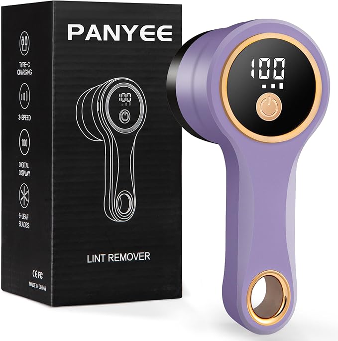 Rechargeable Fabric Shaver, Electric Lint Remover with Digital Display,Portable Sweater Defuzzer with 3 Speeds,6 Leaf Blades, Lint Shaver for Clothing,Furniture, Sofa,Sweater,Blanket…