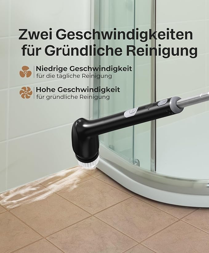 LyriFine Electric Spin Scrubber, New Full-Body IPX7 Waterproof Bathroom Cleaner Brush, Shower Scrubber with Long Handle & 2 Speed, Heads Replacement, Cleaning Supplies for Tub Shower Tile Floor