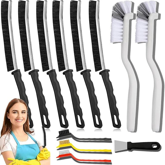 Crevice Cleaning Brush 12-Pack - Heavy Duty Hard Bristle Gap Brush for Deep Cleaning - Ultra-Thin Window Track Cleaning Tool for Shower Grout, Sliding Doors, Baseboards & Auto Detailing