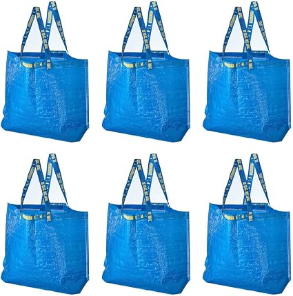 IKEA 603.017.07 FRAKTA Medium Shopping Bags (Set of 6), Blue, 55 lb Max. Load, 10 Gallon Volume, Easy to Keep Clean, Tak