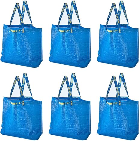IKEA 603.017.07 FRAKTA Medium Shopping Bags (Set of 6), Blue, 55 lb Max. Load, 10 Gallon Volume, Easy to Keep Clean, Tak