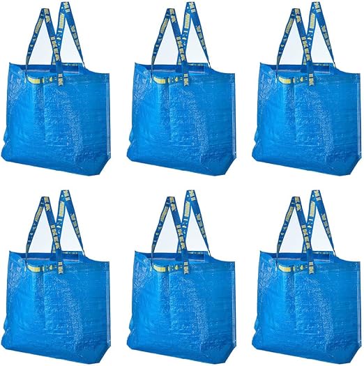 IKEA 603.017.07 FRAKTA Medium Shopping Bags (Set of 6), Blue, 55 lb Max. Load, 10 Gallon Volume, Easy to Keep Clean, Tak