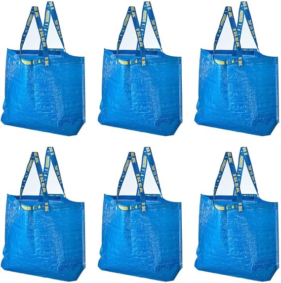 IKEA 603.017.07 FRAKTA Medium Shopping Bags (Set of 6), Blue, 55 lb Max. Load, 10 Gallon Volume, Easy to Keep Clean, Tak