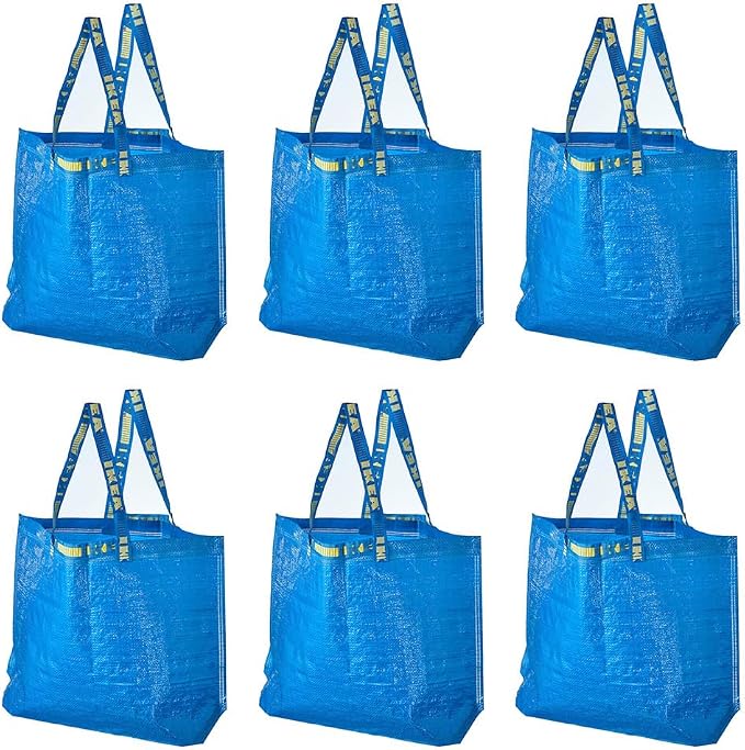 IKEA 603.017.07 FRAKTA Medium Shopping Bags (Set of 6), Blue, 55 lb Max. Load, 10 Gallon Volume, Easy to Keep Clean, Tak