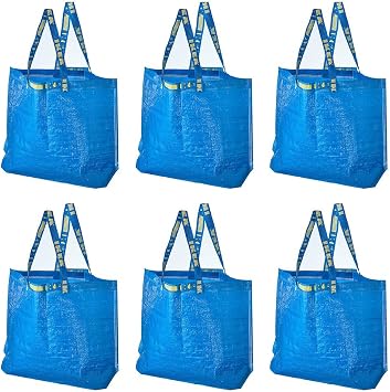 IKEA 603.017.07 FRAKTA Medium Shopping Bags (Set of 6), Blue, 55 lb Max. Load, 10 Gallon Volume, Easy to Keep Clean, Tak