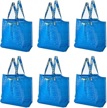 IKEA 603.017.07 FRAKTA Medium Shopping Bags (Set of 6), Blue, 55 lb Max. Load, 10 Gallon Volume, Easy to Keep Clean, Tak