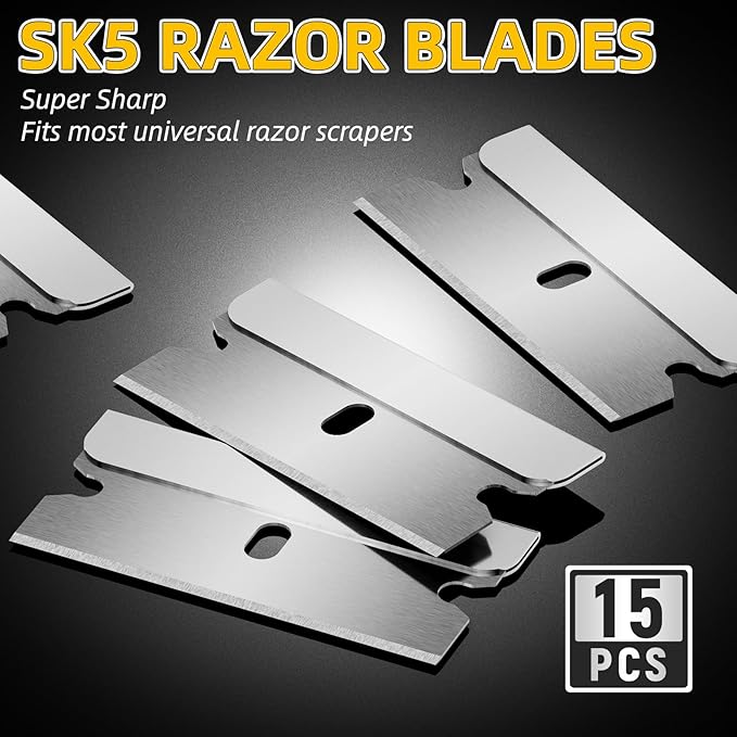 DIYSELF Razor Blade Scraper, 1 Pack Razor Scraper with 15 Razor Blades, Ergonomic Handle, Scraper for Cleaning Glass Stove Top, Windows, Razor Scraper Tool for Oven Door, Cooktop