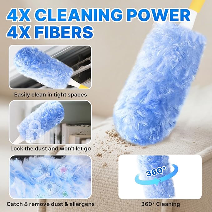 Duster Refill for Swiffer Duster, 30 Count Heavy Duty Duster Refills with 1 Handle, 360 Dusters Refills Kit with 4X Microfibers, Disposable Dusters for Swiffer Duster Extended Handle for Cleaning