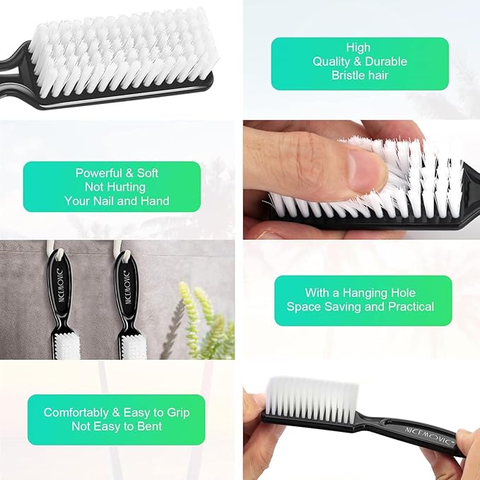 NICEMOVIC 10 Pcs Nail Brush for Cleaning Fingernails, Handle Grip Nail Scrubber Brush, Hand Fingernail Cleaner Brush Manicure Tools Scrub Cleaning Brushes, Use for Toe and Nail Cleaning (Black)