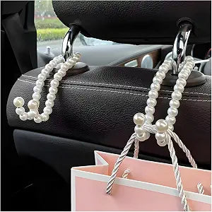 2PCS Elegant Pearl Car Seat Headrest Hook, Cute Vehicle Back Seat Hanger Purse Hook, Auto Interior Decor Strong Load-Bea