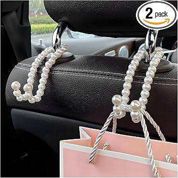 2PCS Elegant Pearl Car Seat Headrest Hook, Cute Vehicle Back Seat Hanger Purse Hook, Auto Interior Decor Strong Load-Bea