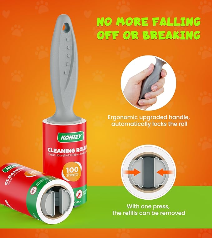 Lint Rollers for Pet Hair Extra Sticky, 600 Sheets Mega Value Set with 3 Upgraded Handles, 6 Rollers Portable Pet Lint Remover for Clothes, Furniture, Carpet, Dog & Cat Hair
