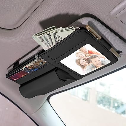 Car Sun Visor Organizer, Visor Organizer Storage Pouch with Picture Frame and Sunglasses Holder, Practical Car Accessory