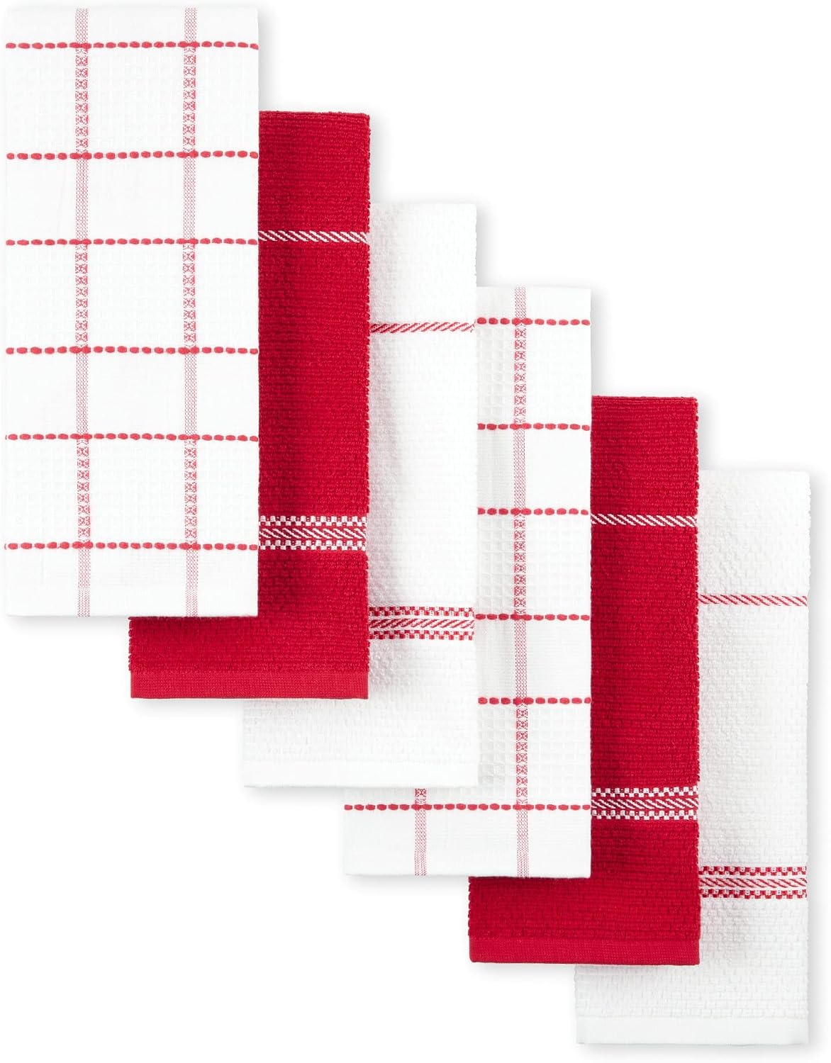 Modern Waffle Kitchen Towel Set 6-Pack, Red, 16"x28"
