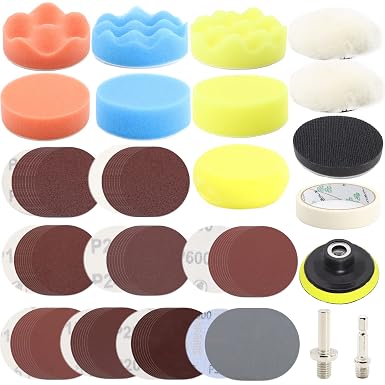 104PCS Car Headlight Restoration Kit - 3Inch Sanding Discs, Wool & Sponge Buffing Pads, Interface Pad for Car Washing, C