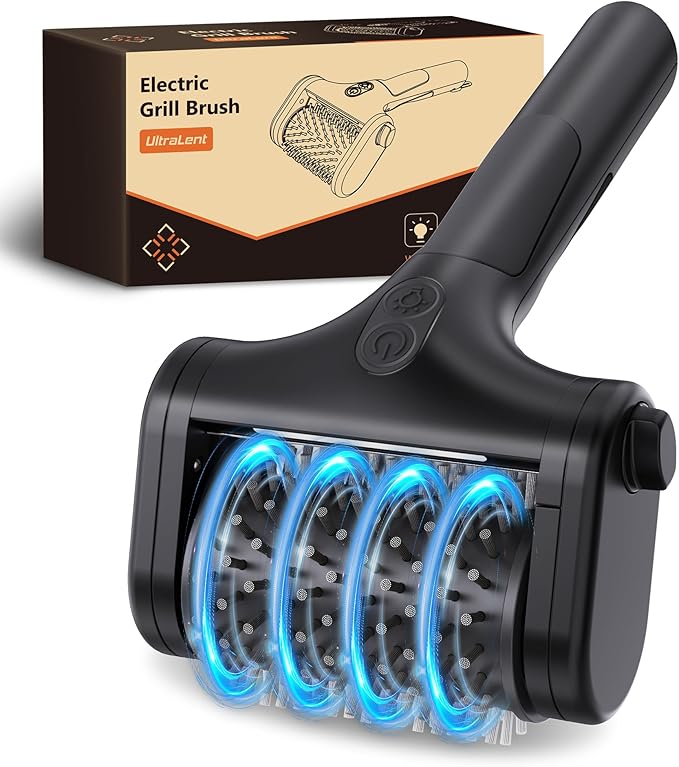 Electric Grill Brush for Outdoor, 2600mAh Upgraded BBQ Grill Cleaner with LED Light, 2-Speed Adjustable Gear, 450RPM Cordless Grill Brush, Grill Cleaning Brush with 150Mins Runtime