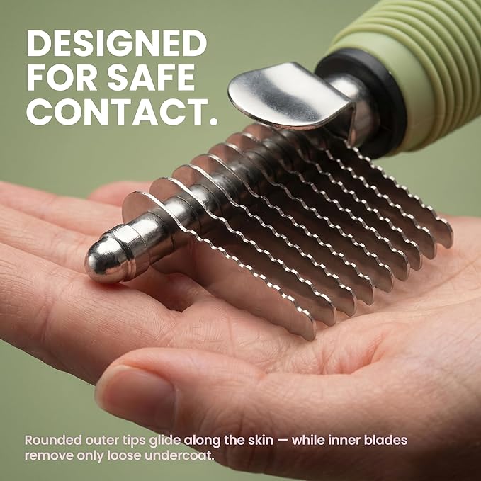 Poodle Dematting Fur Rake Comb Brush for Dogs and Cats - Long 2.5" Steel Safety Blades Metal Comb for Detangling Matted or Knotted Undercoat Hair (Green)