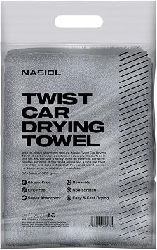 Nasiol Twist Car Drying Towel, Highly Absorbent Quick Dry, Soft Banded Edges - Scratch Free - Double Sided - Safe for Ca