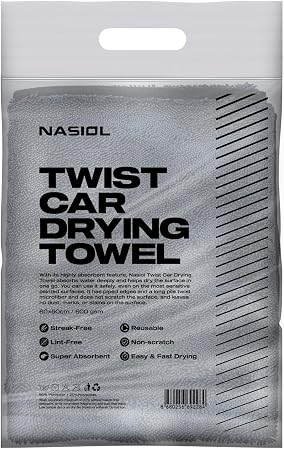 Nasiol Twist Car Drying Towel, Highly Absorbent Quick Dry, Soft Banded Edges - Scratch Free - Double Sided - Safe for Ca