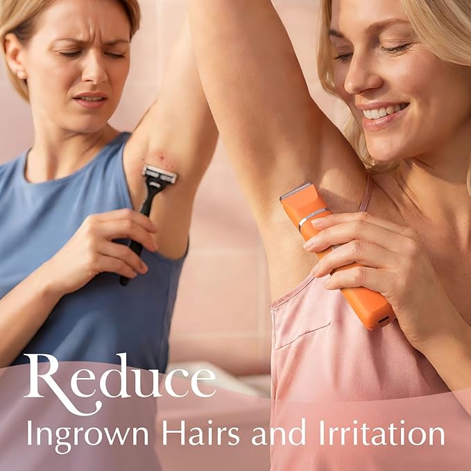 Electric Razor for Women Men - Wet Dry Shave, Waterproof Bikini Trimmer, Pubic Hair Removal Shaver with Hypoallergenic Ceramic Blades, Facial & Body Groomer, USB Recharge, Birthday Gifts - Orange