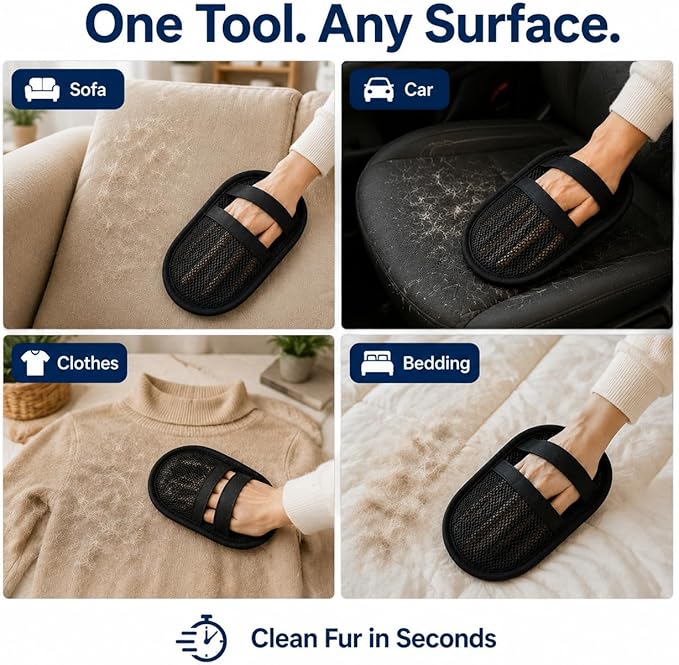 Pet Hair Remover Glove 2-Pack for Couch, Carpet, Bed, Car Seat & Clothing, Reusable Electrostatic Tool for Cat & Dog Hair