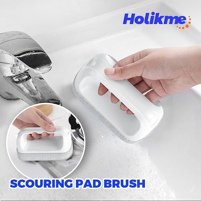 Holikme Cleaning Brush Set, Scouring Pad for Cleaning, Groove Gap Brushes for Pot, Pan, Kitchen Sink, Wire Brushes (Amarillo)