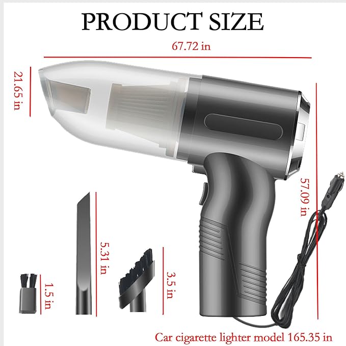 3-in-1 mini car Vacuum Cleaner has 10000PA Super Suction and 120W high Power. Portable Hand-held Vacuum Cleaner can be Used for Desk Cleaner and car Cleaner(Wired Cleaner)