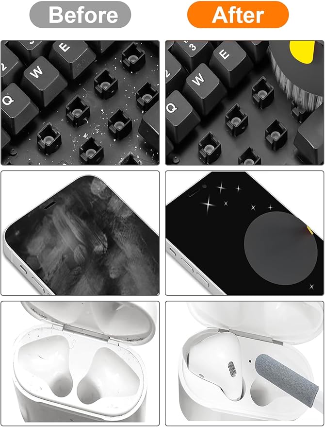 Tounee Keyboard Cleaner Kit, Electronics Cleaning Kit with Retractable Big Brush, Portable, 20 in 1 Multi-Tool Kit for Phones, Tablet, Computer, PC Monitor,TV Camera Lens with 2.5ml Mist Spray (Black)