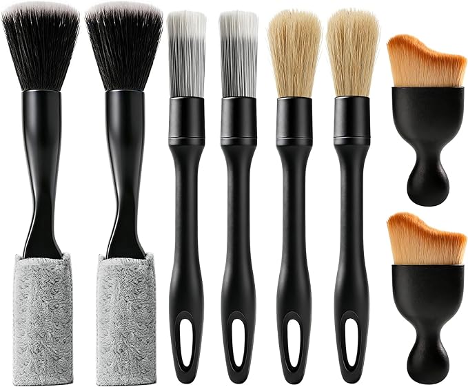 8PCS Car Detailing Brush Set, Car Interior and Exterior Soft Bristle Cleaning Brushes, Includes 4 Different Brushes, Multi-use for Auto Detailing, Dashboard, Vents, Wheels and Tires