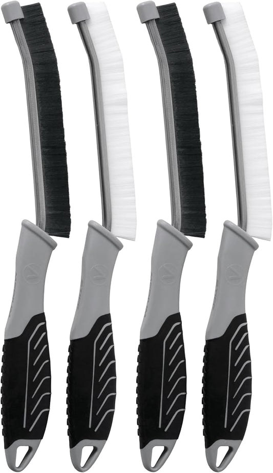 VIKING Car Detailing Brush Set for Car Cleaning Kit, Multi-Purpose Interior Car Cleaner Brush Set for Interior Detail, Includes Medium Bristles and Stiff Bristles, 4 Pack, Black/White
