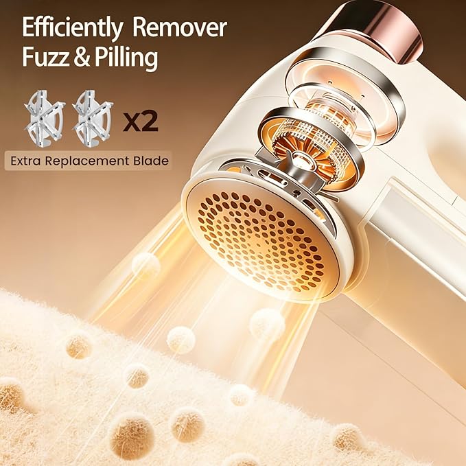 Fabric Shaver, Lint Shaver with Lint Brush, 3-Speed Sweater Shaver to Remove Pilling for Clothing, 6 Leaf Blade, LED Display, Electric Lint Remover for Furniture, Blanket, Couch (Beige)