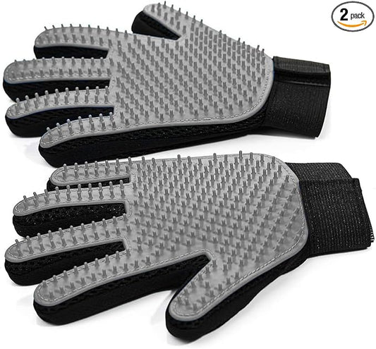 NVNAN Pet Hair Removal Glove for Dogs & Cats, 2-Pack 2-in-1 Deshedding Brush & Massage Mitt - Grooming Gloves for Shedding Control, Bathing and Washing, Safe for Short/Long Hair Pets (Gray))