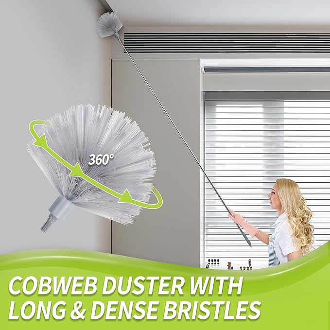 IVYROLL Duster with Extension Pole, Skinny Duster/Under Appliance Cleaning Tool & Spider Web Brush & Ceiling Cleaner, 100" Microfiber Feather Cleaner with Washable Head for Fan Furniture Wall